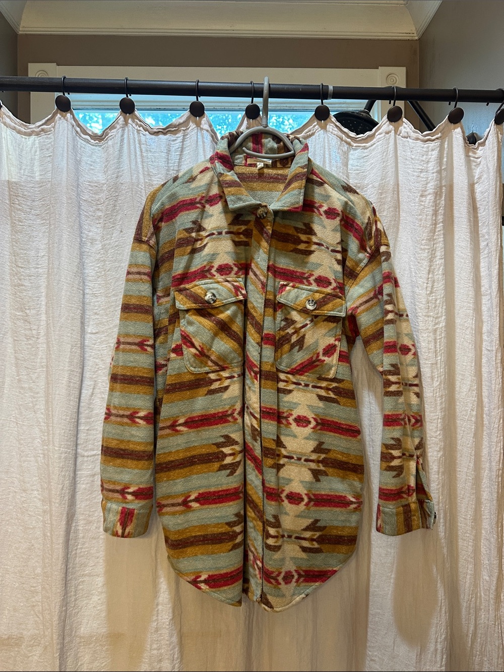Maurices Southwestern Stripe Shacket in Mustard, Sage & Rust